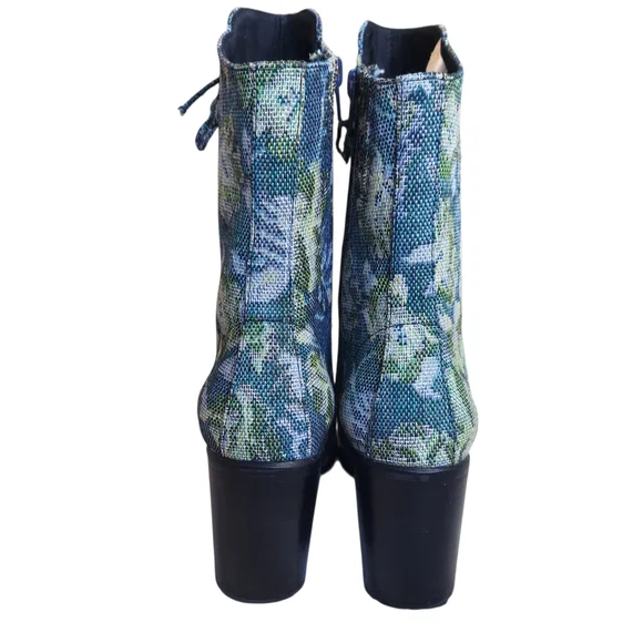 Jeffrey Campbell Hastings Blue Green Floral Tapestry Victorian Boots Lace Up - Picture 7 of 16